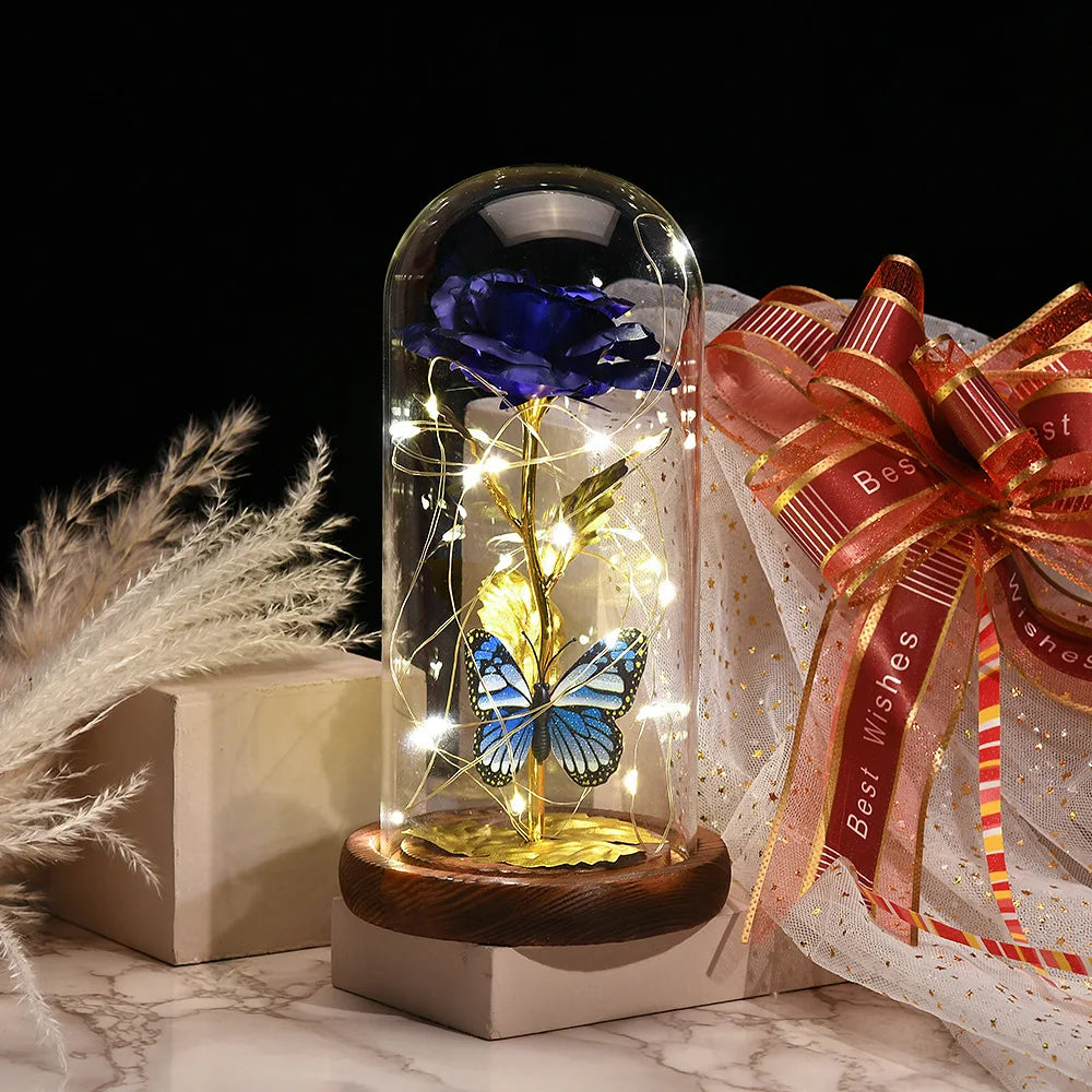 Red LED Rose in Glass Dome - Romantic Gift for Her