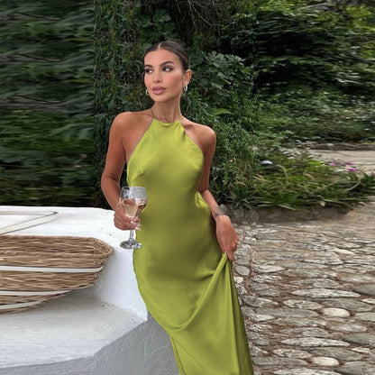 Halter Backless Satin Maxi Dress