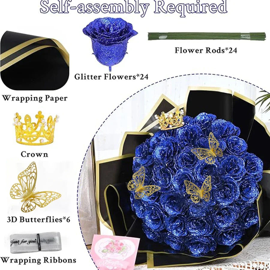 24-Piece Artificial Roses with Golden Butterflies - DIY Home and Wedding Decoration