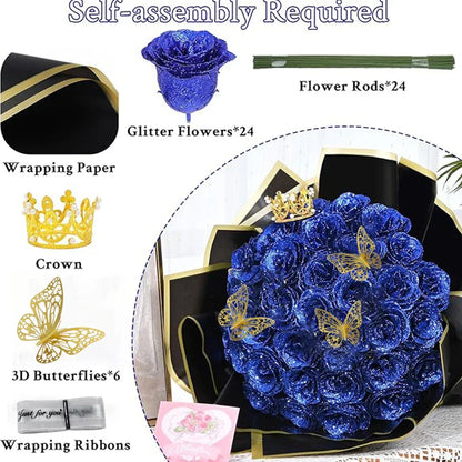 24-Piece Artificial Roses with Golden Butterflies - DIY Home and Wedding Decoration