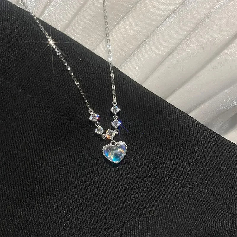 Pink Crystal Bow Pendant Necklace for Women
