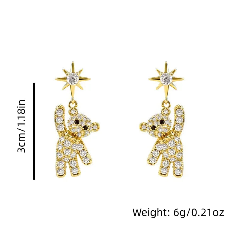 Charming Cubic Zirconia Bear & Star Stud Earrings