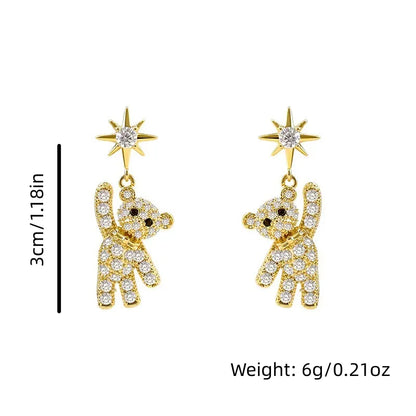 Charming Cubic Zirconia Bear & Star Stud Earrings