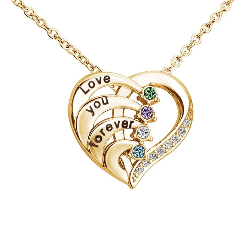 Personalized Heart Name Necklace with Birthstones