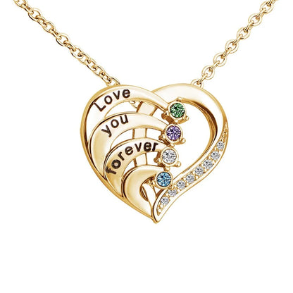Personalized Heart Name Necklace with Birthstones