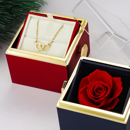 Personalized Double Heart Necklace with Rose Gift Box