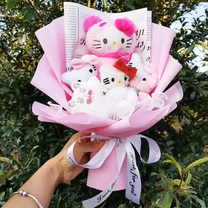 Cute Cat Plush Bouquet with Rose
