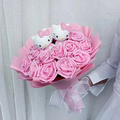 Cute Cat Plush Bouquet with Rose