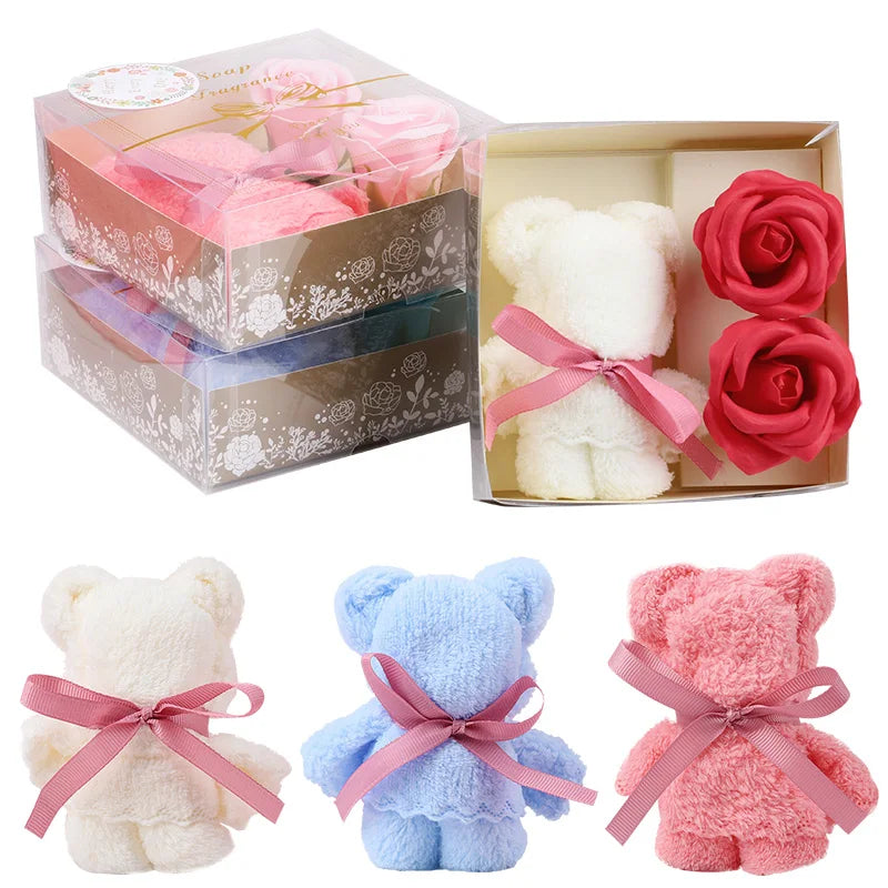 Towel Bear Soap Flower Gift Box for Valentine's Day, Wedding, Mother's Day, and Birthday