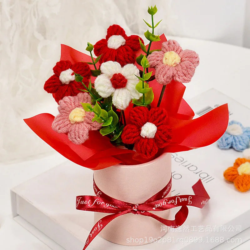 Hand-Woven Rose Flower Bouquet Artificial Flowers for Birthday and Valentine's Day