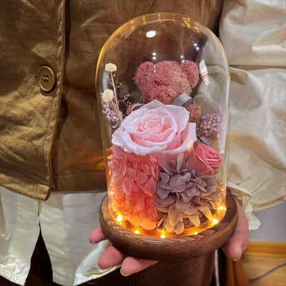 Eternal Preserved Rose Teddy Bear Gift Box with Lights