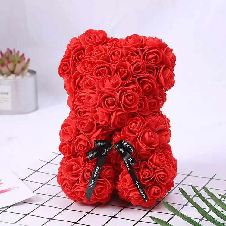 Rose Flower Teddy Bear 25cm Romantic Gift with Box