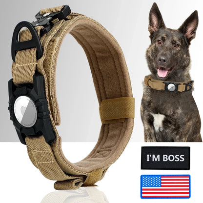 AirTag Dog Collar with Handle, Tactical Dog Collar for Large Medium Dogs