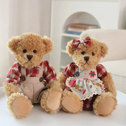 Couple Teddy Bear Plush Set Dressed Soft Dolls 26cm
