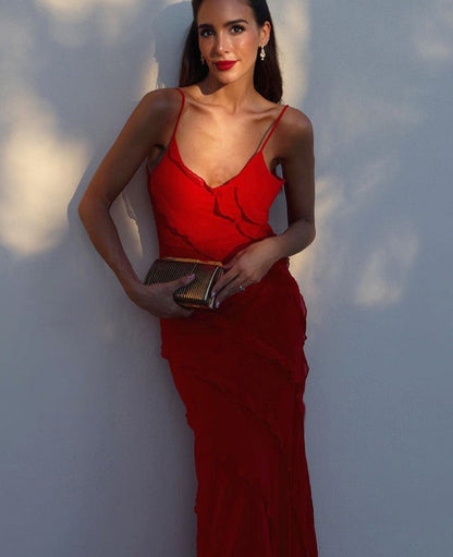 Red Ruffles Maxi Dress