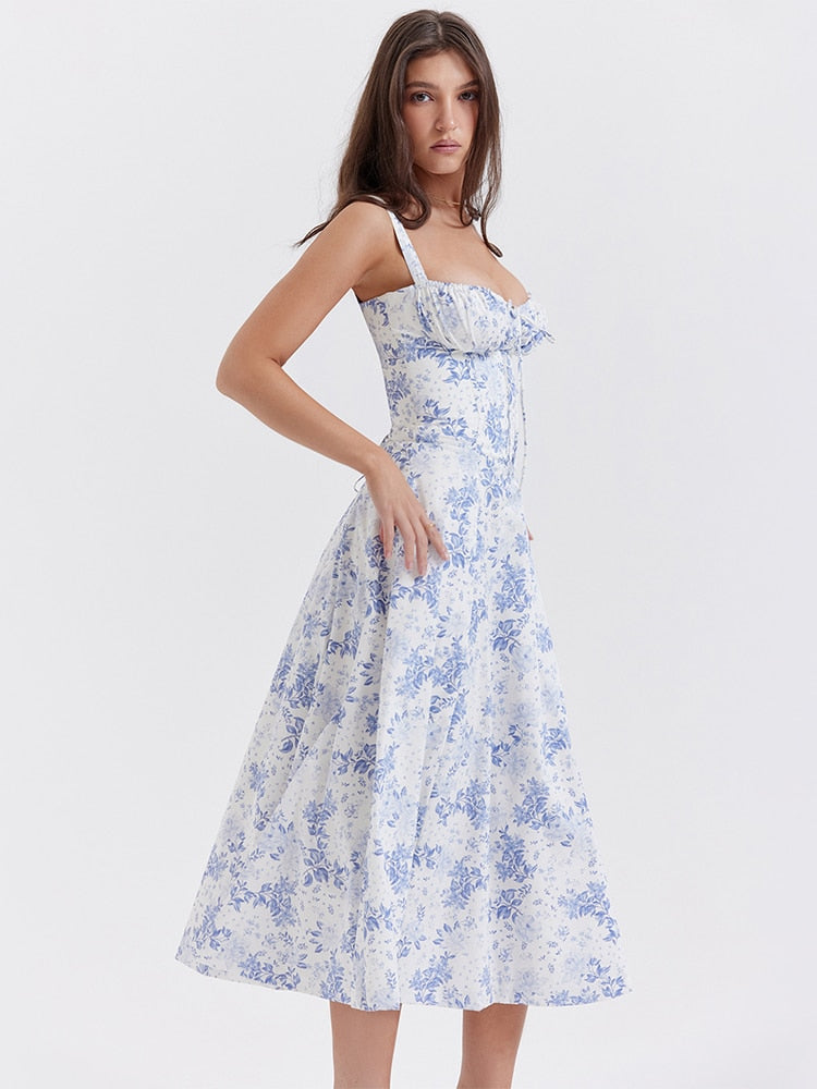 Strappy Back Tie-Up Corset Midi Dress