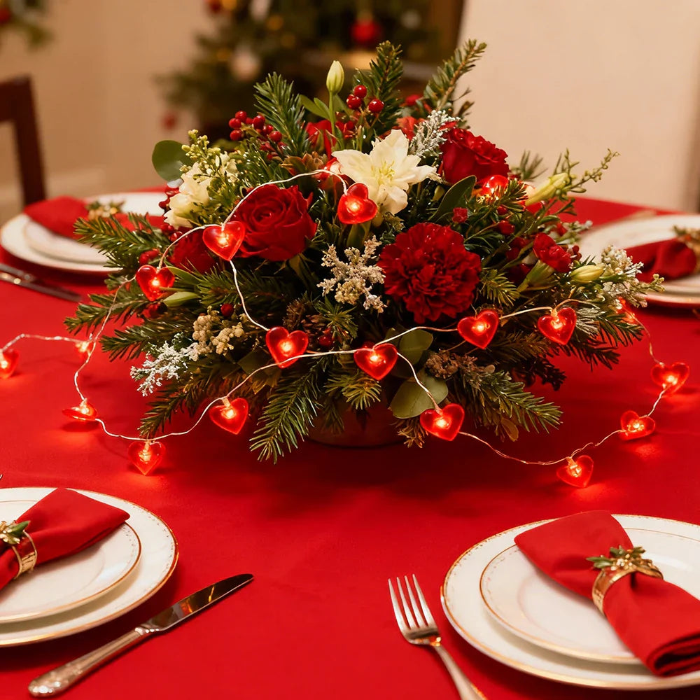 Red Heart LED String Lights for Valentine's Day Decor