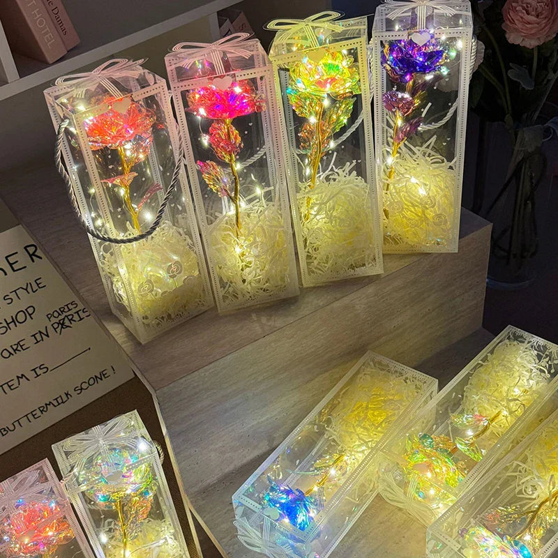 Eternal Rose LED Light with Acrylic Cover Romantic Desktop Flower Decoration