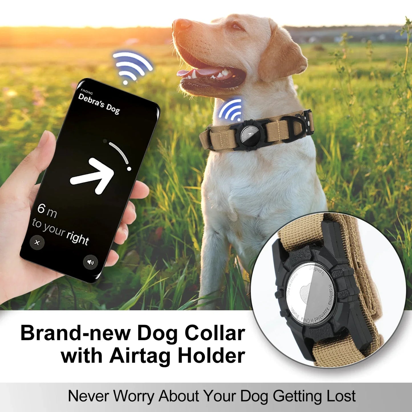 AirTag Dog Collar with Handle, Tactical Dog Collar for Large Medium Dogs