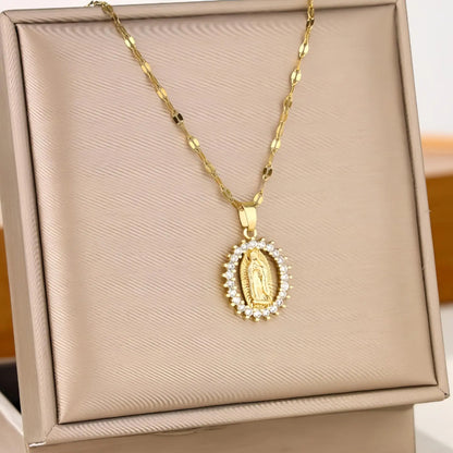 Starry Madonna Zircon Pendant Necklace