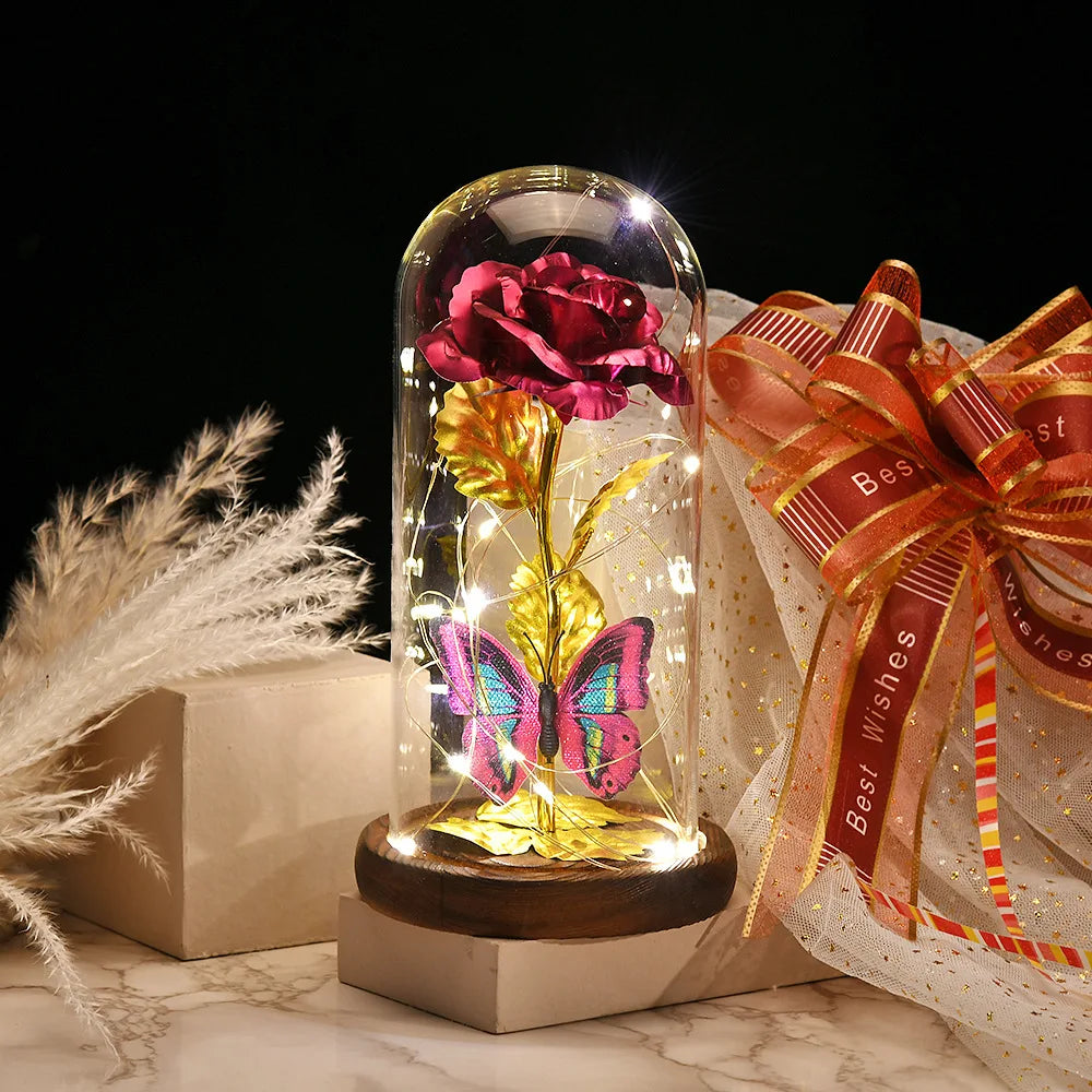 Red LED Rose in Glass Dome - Romantic Gift for Her