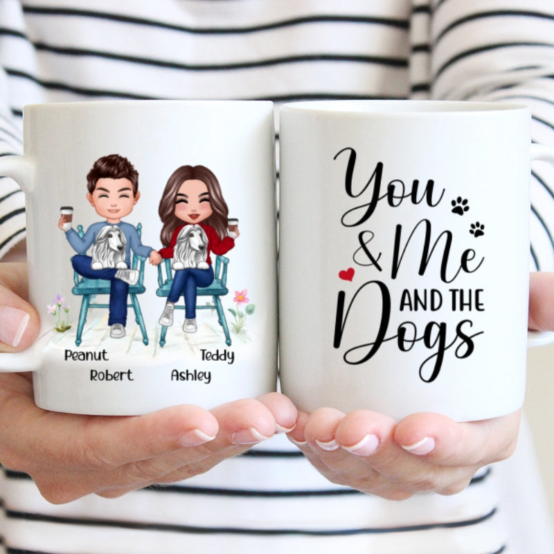Couple And Dogs Sitting Personalized Mug