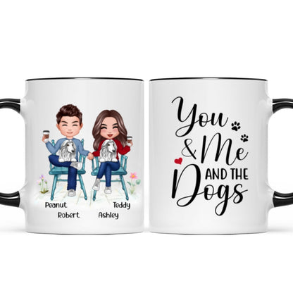 Couple And Dogs Sitting Personalized Mug
