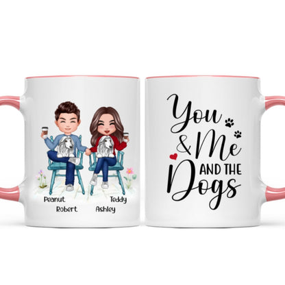 Couple And Dogs Sitting Personalized Mug
