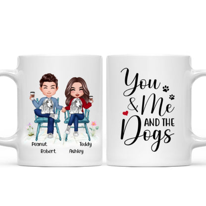 Couple And Dogs Sitting Personalized Mug