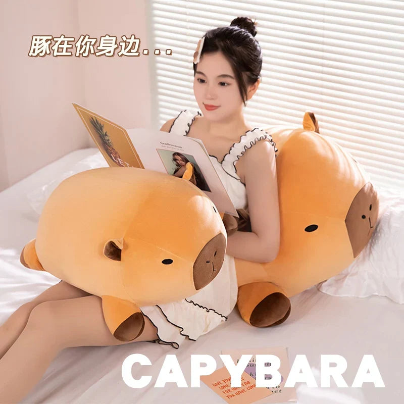 Fatty Long Capybara Plush Pillow - Kawaii Round Aquatic Cartoon Bolster Gift
