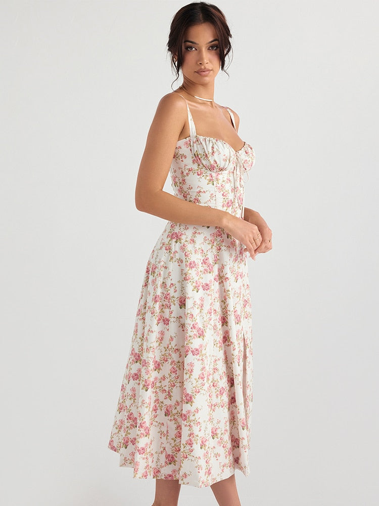 Strappy Back Tie-Up Corset Midi Dress