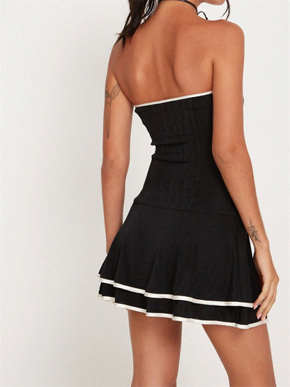 Black Tube Frill White Trim Mini Dress