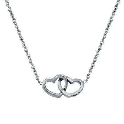 Personalized Double Heart Name Necklace in Stainless Steel