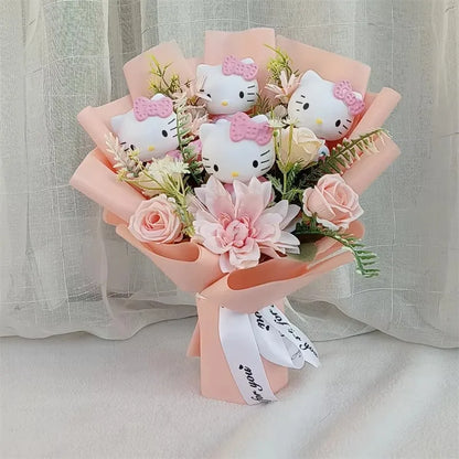 Cute Cat Plush Bouquet with Rose