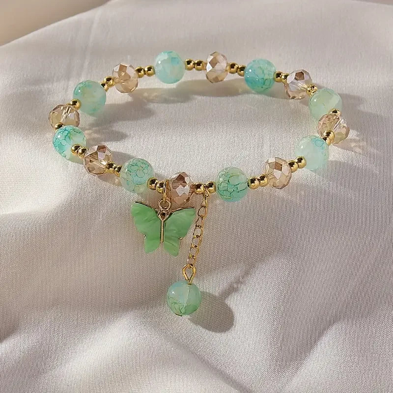 Purple Butterfly Beaded Stretch Bracelet