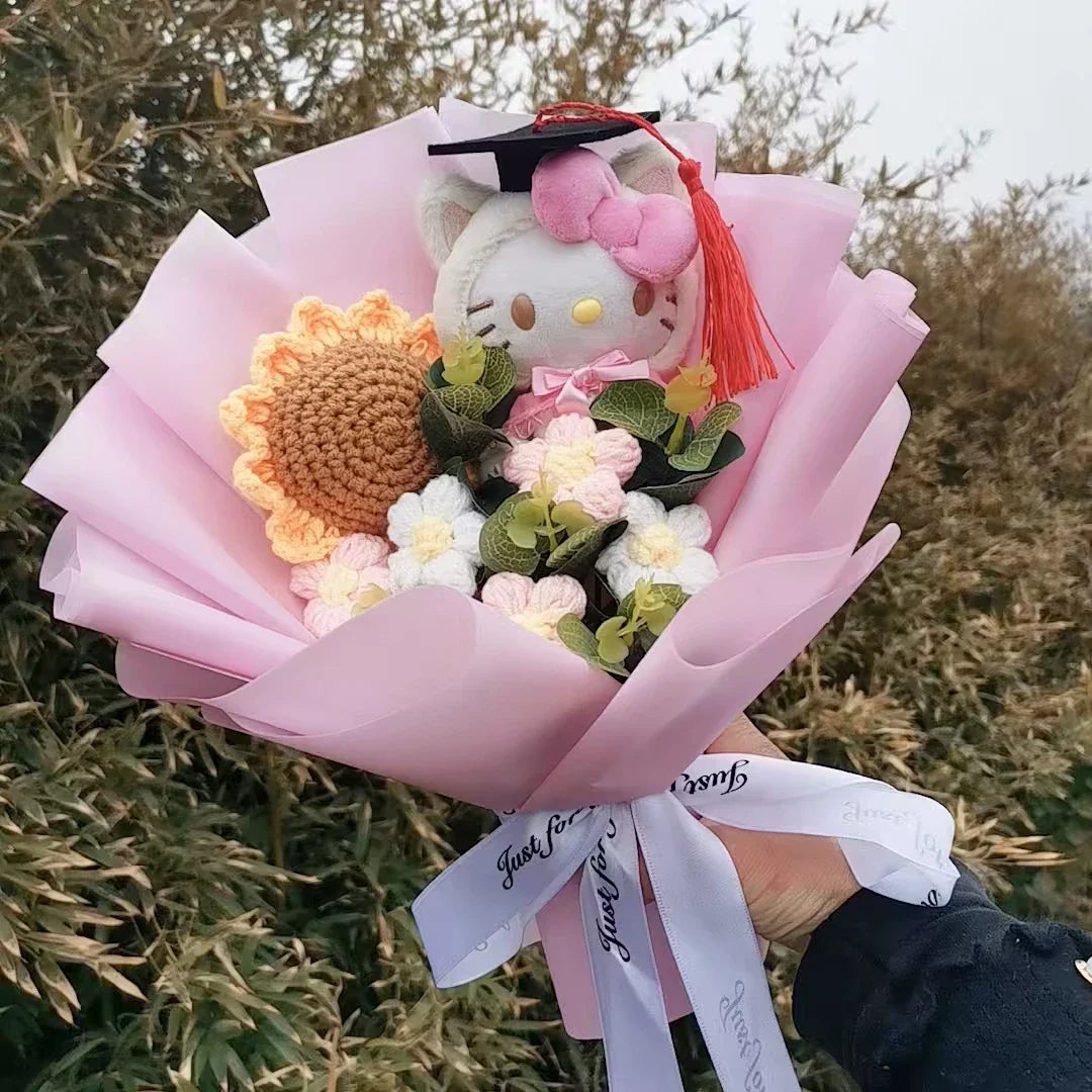 Cute Cat Plush Bouquet with Rose