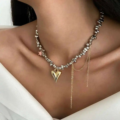 Vintage Heart Pendant Beaded Choker Necklace
