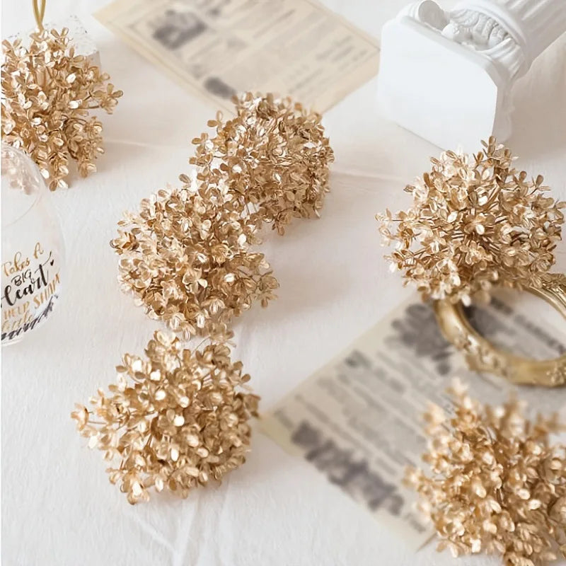 6pcs Gold Dried Hydrangea Flowers Luxury Artificial Decor for Home and Events