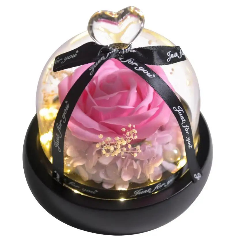 Forever Preserved Rose in Glass with Lamp for Valentine and Special Occasions