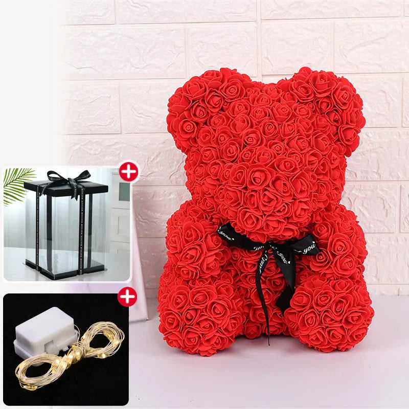 Eternal Rose Teddy Bear with Gift Box and Warm Lights