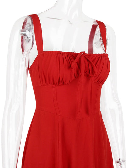 Strappy Back Tie-Up Corset Midi Dress