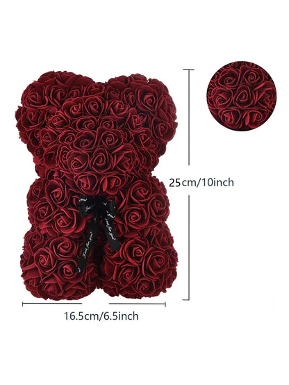 Rose Teddy Bear with Artificial Flowers - Romantic Gift for Girlfriend, Wife, or Mom