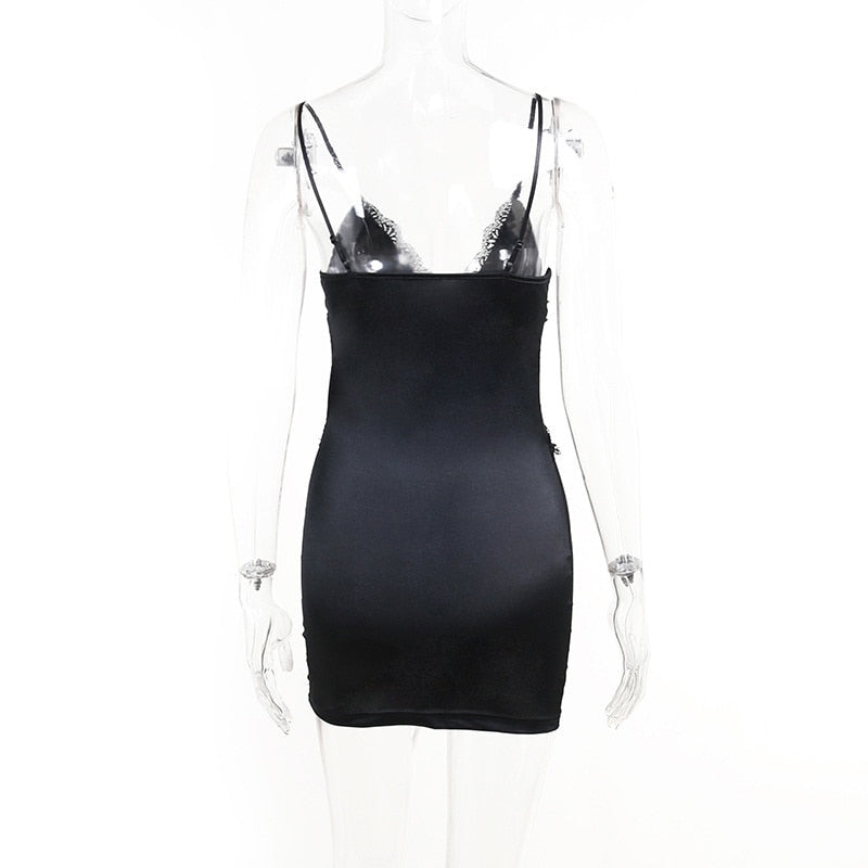 Strap Deep V Lace Backless Mini Dress