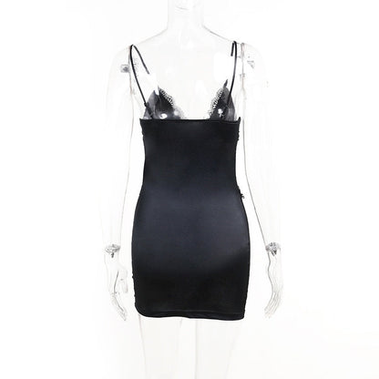 Strap Deep V Lace Backless Mini Dress