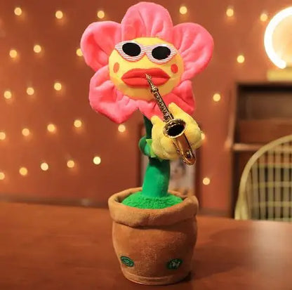 Dancing Sunflower Plush Toy with Music & USB Saxophone