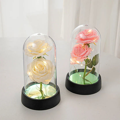 Eternal Rose in Glass Dome with LED Light - Romantic Gift for Valentine's Day, Christmas, or Birthday
