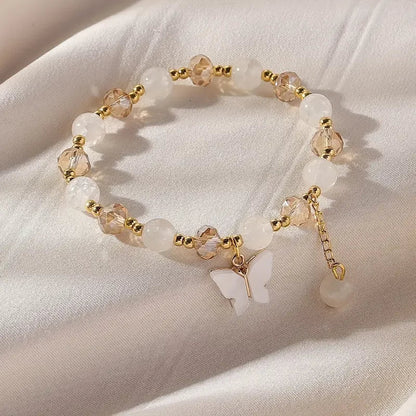 Purple Butterfly Beaded Stretch Bracelet