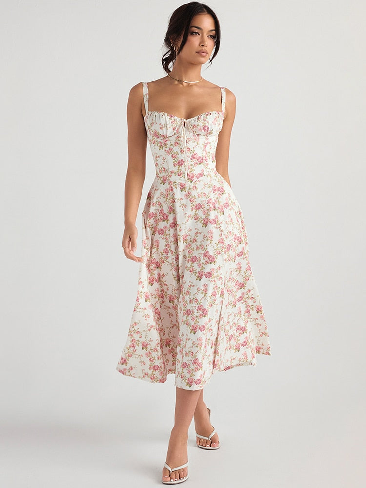 Strappy Back Tie-Up Corset Midi Dress