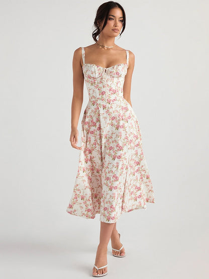 Strappy Back Tie-Up Corset Midi Dress
