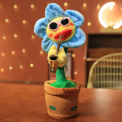 Dancing Sunflower Plush Toy with Music & USB Saxophone